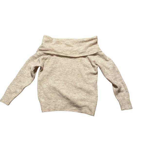 Divided Women Sweater Small Off Shoulder Cowl Neck Wool Alpaca Ivory Tan Heather - Picture 9 of 10